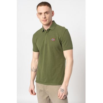 Tricou polo din pique cu aplicatie logo Ebea - Kaki