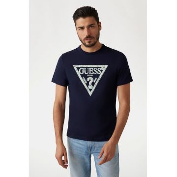 Tricou slim fit cu imprimeu logo - Gri cenusiu/Bleumarin