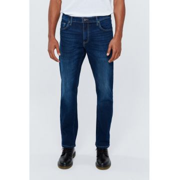 Blugi cu croiala dreapta si talie inalta - Alb optic/Bleumarin