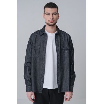Camasa cu buzunare pe piept - Negru melange