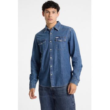 Camasa slim-fit din denim cu capsa - Albastru melange