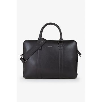 Geanta de piele ecologica cu maner si fermoar - Negru