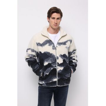 Jacheta sherpa cu model si fermoar - Alb/Gri
