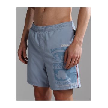 Pantaloni scurti de baie cu imprimeu logo si talie elastica Galapagos