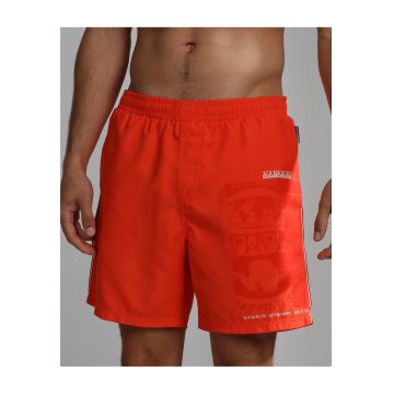 Pantaloni scurti de baie cu imprimeu logo si talie joasa elastica Galapagos