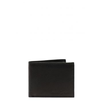 Portofel pliabil de piele cu logo stantat - Negru