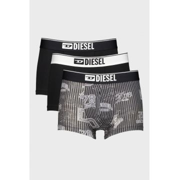 Set de boxeri cu design uni si model Damien - 3 perechi - Negru/Gri deschis/Alb optic