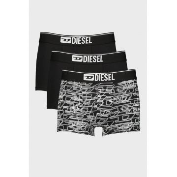 Set de boxeri cu model monograma Damien - 3 perechi - Negru/Alb optic