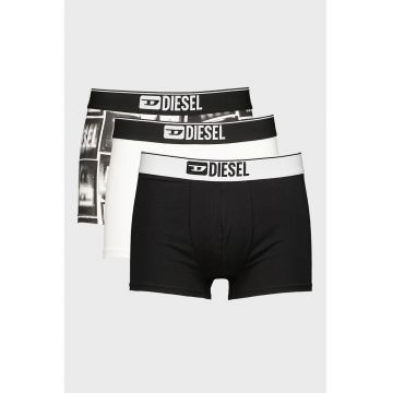 Set de boxeri cu model uni si model Damien - 3 perechi - Negru/Alb optic