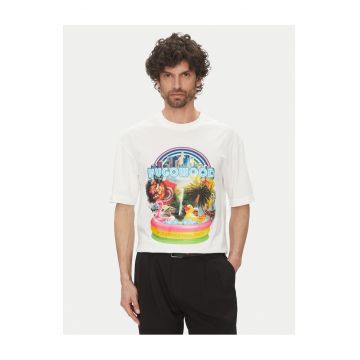 Tricou barbat  alb - bumbac - imprimeu multicolor -