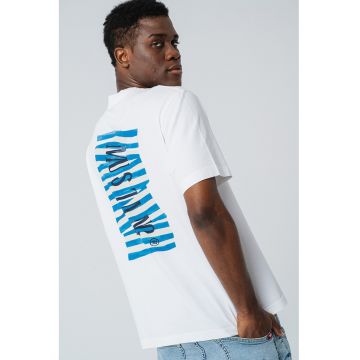 Tricou cu decolteu la baza gatului si imprimeu Akron - Alb/Albastru