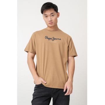 Tricou cu decolteu la baza gatului si logo - Maro