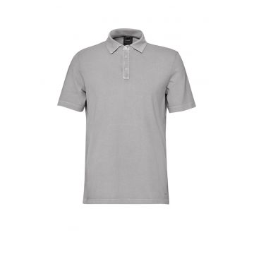Tricou cu guler polo si fenta cu nasturi - Gri