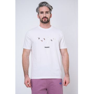 Tricou de bumbac cu broderie Dugolini - Alb/Maro/Gri