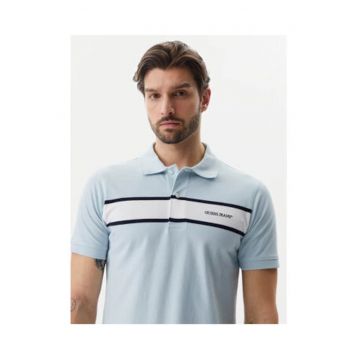 Tricou din bumbac cu guler polo si detaliu logo