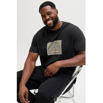 Tricou din bumbac organic cu imprimeu logo pe piept - Alb/Negru/Grej