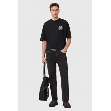 Tricou lejer din bumbac cu imprimeu grafic pe partea din spate - Negru