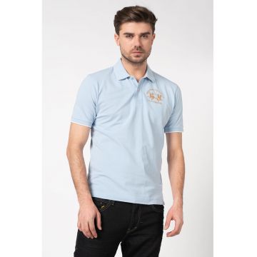 Tricou polo din material pique cu broderie logo - Albastru azur