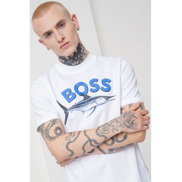 Tricou slim fit cu imprimeu - Alb optic/Albastru