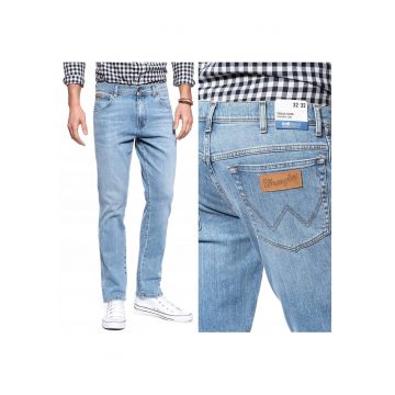 Blugi Barbati -  Texas Slim - Slim Fit - Talie Medie - 5 Buzunare - Fermoar - Lungi - Bumbac - W32-L32 US - Albastru