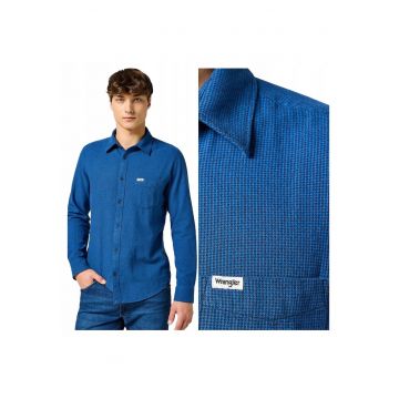 Camasa Barbati -  1PKT Flannel Shirt - Regular Fit - Design Clasic - Maneci Lungi - Cu Guler - Cu Nasturi - Bumbac - S INTL - Albastru