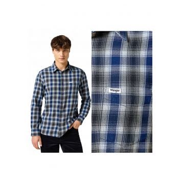 Camasa Barbati -  1PKT Shirt - Regular Fit - Design Clasic - Maneci Lungi - Cu Guler - Cu Nasturi - Bumbac - S INTL - Albastru