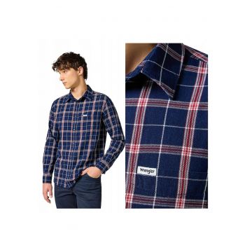 Camasa Barbati -  1PKT Shirt - Regular Fit - Design Clasic - Maneci Lungi - Cu Guler - Cu Nasturi - Bumbac - S INTL - Albastru