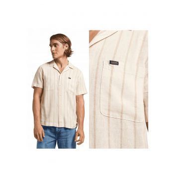 Camasa Barbati -  2PKT Camp Shirt - Regular Fit - Design Clasic - Maneci Scurti - Cu Guler - Cu Nasturi - Bumbac - Bej - Bej