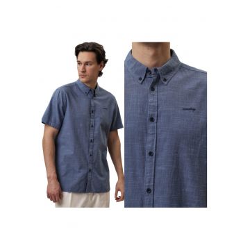 Camasa Barbati -  Berkeley - Regular Fit - Design Clasic - Maneci Scurti - Cu Guler - Cu Nasturi - Bumbac - M INTL - Albastru