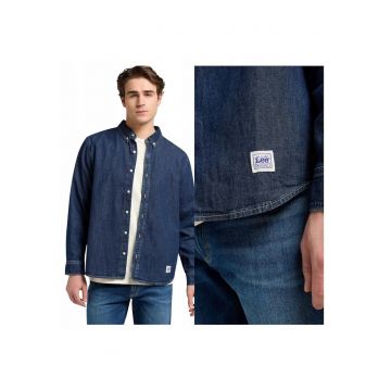 Camasa Barbati -  No Pocket Button Down - Regular Fit - Design Clasic - Maneci Lungi - Cu Guler - Cu Nasturi - Bumbac - S INTL - Albastru