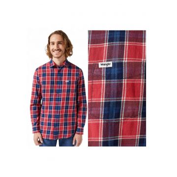 Camasa Barbati -  One Pocket Shirt - Regular Fit - Design Clasic - Maneci Lungi - Cu Guler - Cu Nasturi - Bumbac - S INTL - Rosu