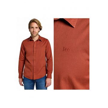 Camasa Barbati -  Patch Shirt - Regular Fit - Design Clasic - Maneci Lungi - Cu Guler - Cu Nasturi - Bumbac - Rosu - Rosu