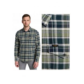 Camasa Barbati -  Regular Shirt - Regular Fit - Design Clasic - Maneci Lungi - Cu Guler - Cu Nasturi - Bumbac - Verde