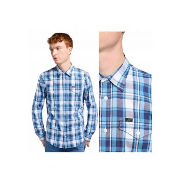 Camasa Barbati -  Regular Shirt - Regular Fit - Design Clasic - Maneci Lungi - Cu Guler - Cu Nasturi - Bumbac - XL INTL - Albastru