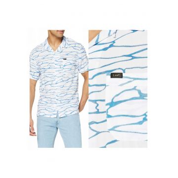 Camasa Barbati -  SS Resort Shirt - Regular Fit - Design Clasic - Maneci Scurti - Cu Guler - Cu Nasturi - Bumbac - M INTL - Alb