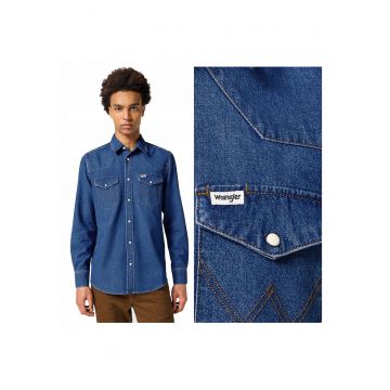 Camasa Barbati -  Western Shirt - Regular Fit - Design Clasic - Maneci Lungi - Cu Guler - Cu Nasturi - Bumbac - S INTL - Albastru