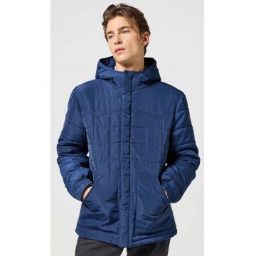 Geaca barbati -  jacheta matlasata cu gluga - fermoar - albastra - bumbac