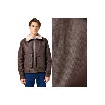 Jacheta Barbati -  Aviator - Regular Fit - Design Clasic - Maneci Lungi - 2 Buzunare - Cu Fermoar - Bumbac - S INTL - Maro