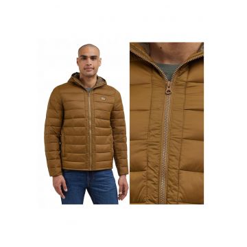 Jacheta Barbati -  Light Puffer Jacket - Regular Fit - Design Clasic - Maneci Lungi - 2 Buzunare - Cu Fermoar - Bumbac - Maro - Maro deschis