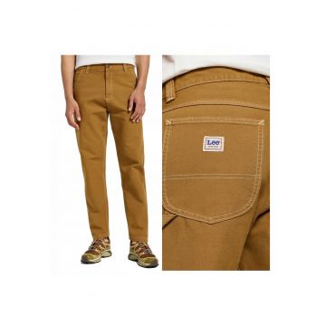 Pantaloni Barbati -  Carpenter - Lungi - Straight Fit - Talie Medie - 5 Buzunare - Fermoar - Bumbac - Maro - Maro acaju