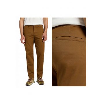 Pantaloni Barbati -  Regular Chino - Lungi - Straight Fit - Talie Medie - 5 Buzunare - Fermoar - Bumbac - Maro - Maro acaju