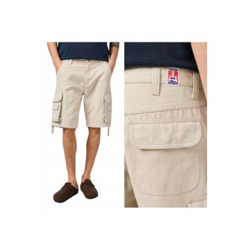 Pantaloni Scurti Barbati -  CJ Cargo Shorts - Regular Fit - Lungime Scurta - 5 Buzunare - Talie Medie - Cu Fermoar - Bumbac - 34 USA - Krem