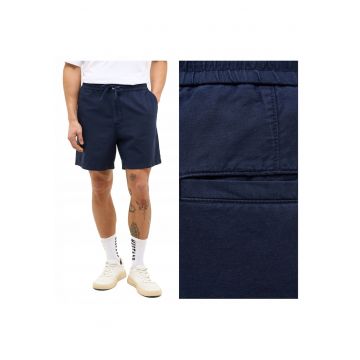 Pantaloni Scurti Barbati -  Linen Jogger Shorts - Regular Fit - Lungime Scurta - 5 Buzunare - Talie Medie - Cu Fermoar - Bumbac - 34 USA - Albastru