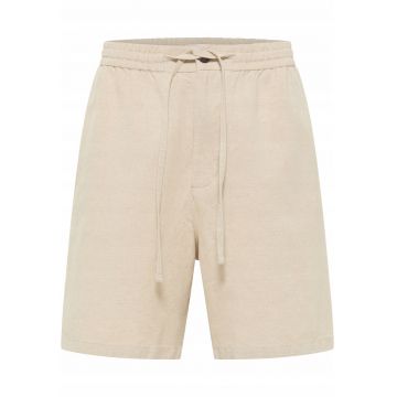 Pantaloni Scurti Barbati -  Linen Jogger Shorts - Regular Fit - Lungime Scurta - 5 Buzunare - Talie Medie - Cu Fermoar - Bumbac - 34 USA - Krem