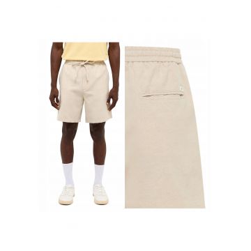 Pantaloni Scurti Barbati -  Linen Jogger Shorts - Regular Fit - Lungime Scurta - 5 Buzunare - Talie Medie - Cu Fermoar - Bumbac - 34 USA - Krem