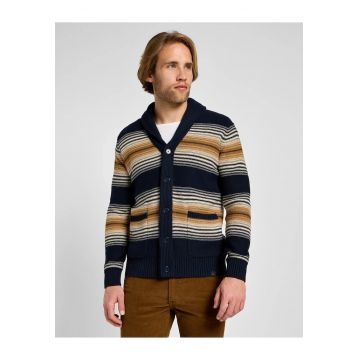 Pulover barbati -  cardigan cu nasturi - gros - albastru - bumbac