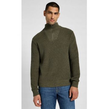 Pulover barbati -  Half Zip - guler ridicat - verde - 50% lana - regular fit -