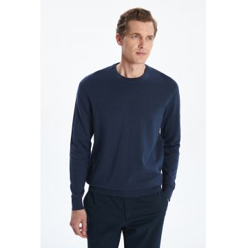 Pulover uni cu decolteu la baza gatului - Albastru indigo