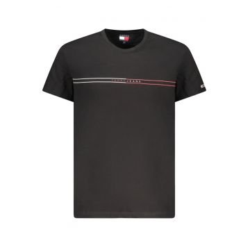 Tricou barbati - cu imprimeu si mini logo pe maneca - Negru