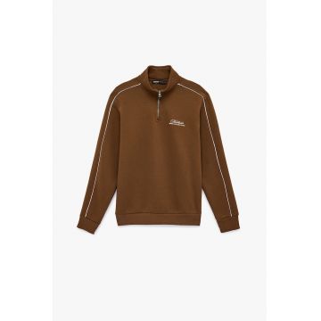 Bluza de trening cu fenta cu fermoar si benzi contrastante - Maro cognac